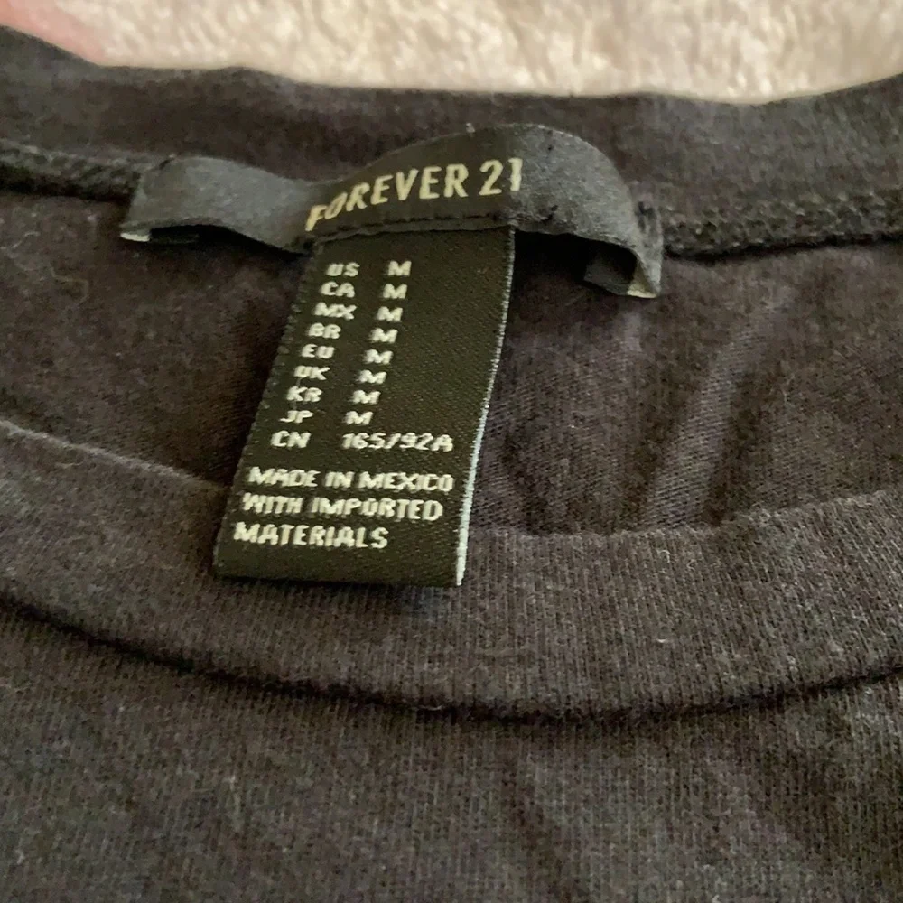 Forever 21 black long sleeve cropped cutoff saying tee “ Less is the new more “ - Picture 3 of 5